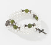 Connemara Marble Faux Pearl Coil White Rosary Bracelet